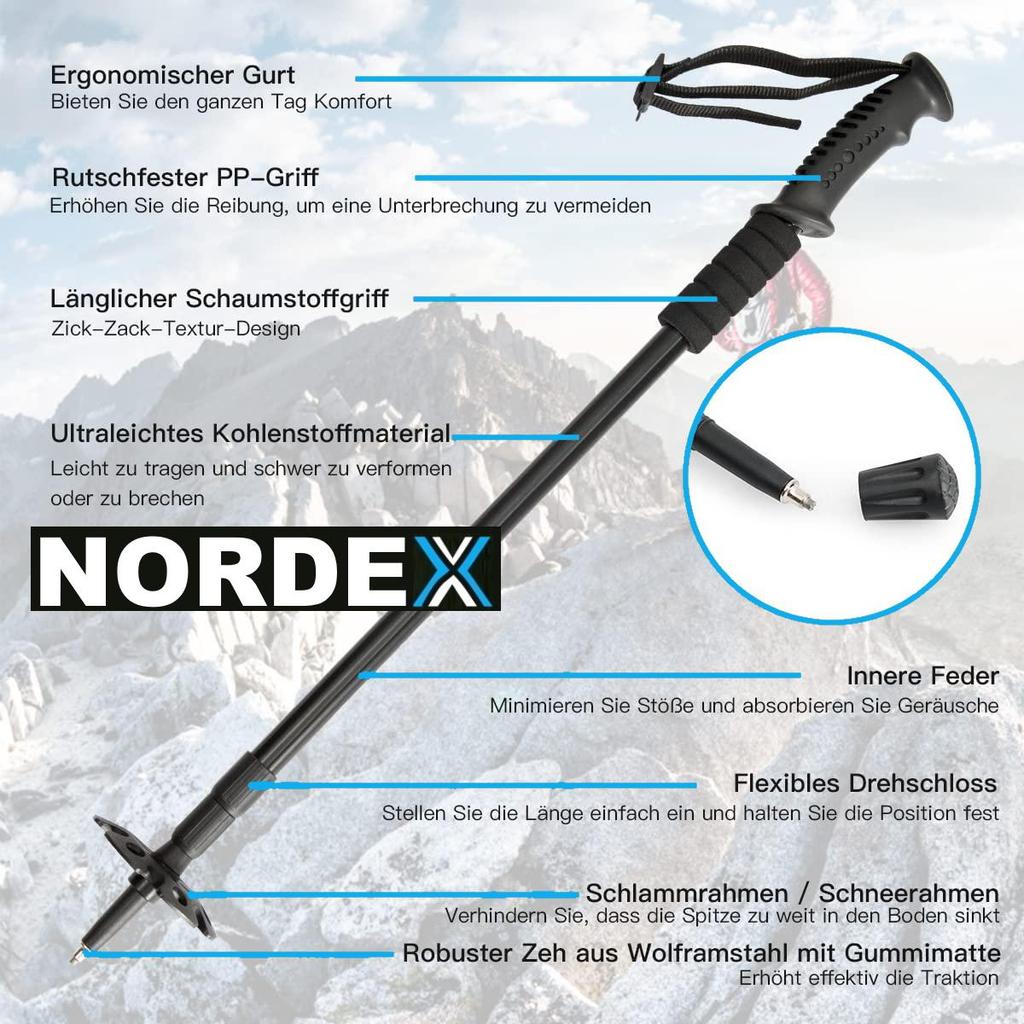 NORDEX Kijki trekkingowe Kijki trekkingowe Teleskopowe Nordic Walking ultralekkie Aluminium