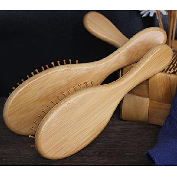 Bamboo Hair Brush and Comb Set - Eco-Friendly Anti-Static Detangling Brush and Combs for Women and Men, Massage Wooden Brushes for Thick, Thin,