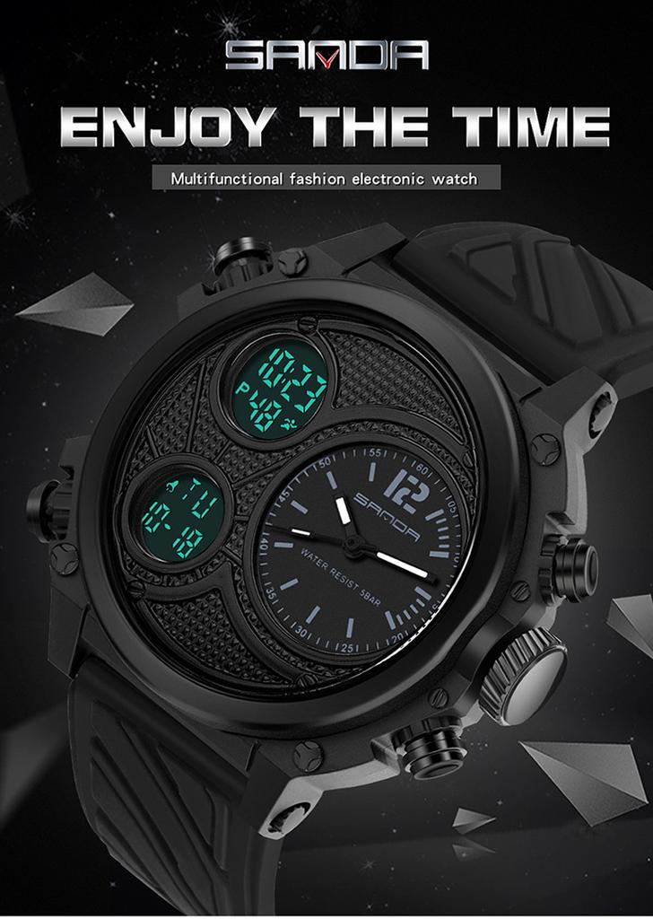 SANDA 3002 Fashion Multi-function Sport 50M Waterproof Men's Electronic Watch Fashion Luminous Chronograph Student Watch Reloj