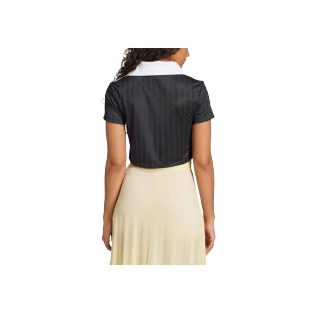 adidas Originals FW24 Logo del Marchio Ricamato Manica Corta Polo a Righe Donna Polo Nere JD2606
