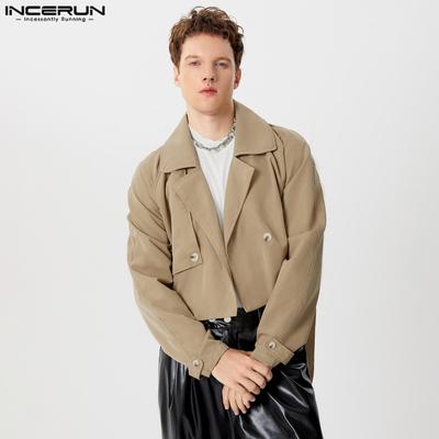 Men Lapel Long Sleeve Cropped Cool Short Coat  Windbreaker Jackets