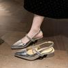 One word with rhinestone sandals women's summer new bag head half drag thick heel shoes pointed single shoes women's outer wear