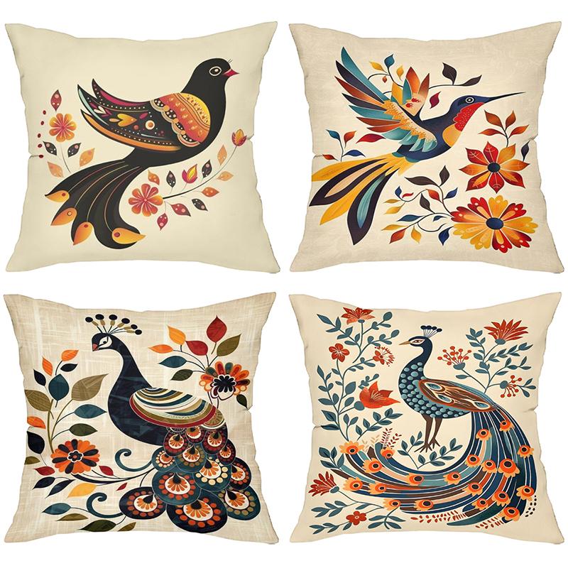 Colorful Bird and Flower Patterned Decorative Throw Pillows Polyester Pillowcase, Sofa Decorative Cushion Cov Headboard Pillow