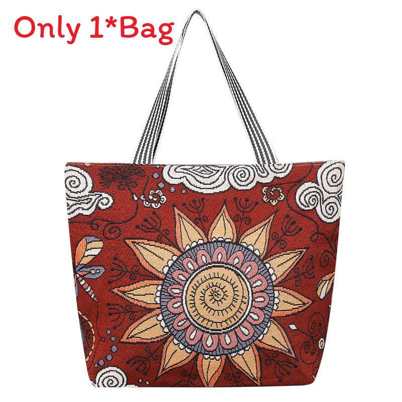 Elephant Hello Kitty Butterfly Embroidered Canvas Tote Bag With Seamed Stitching For Daily Use