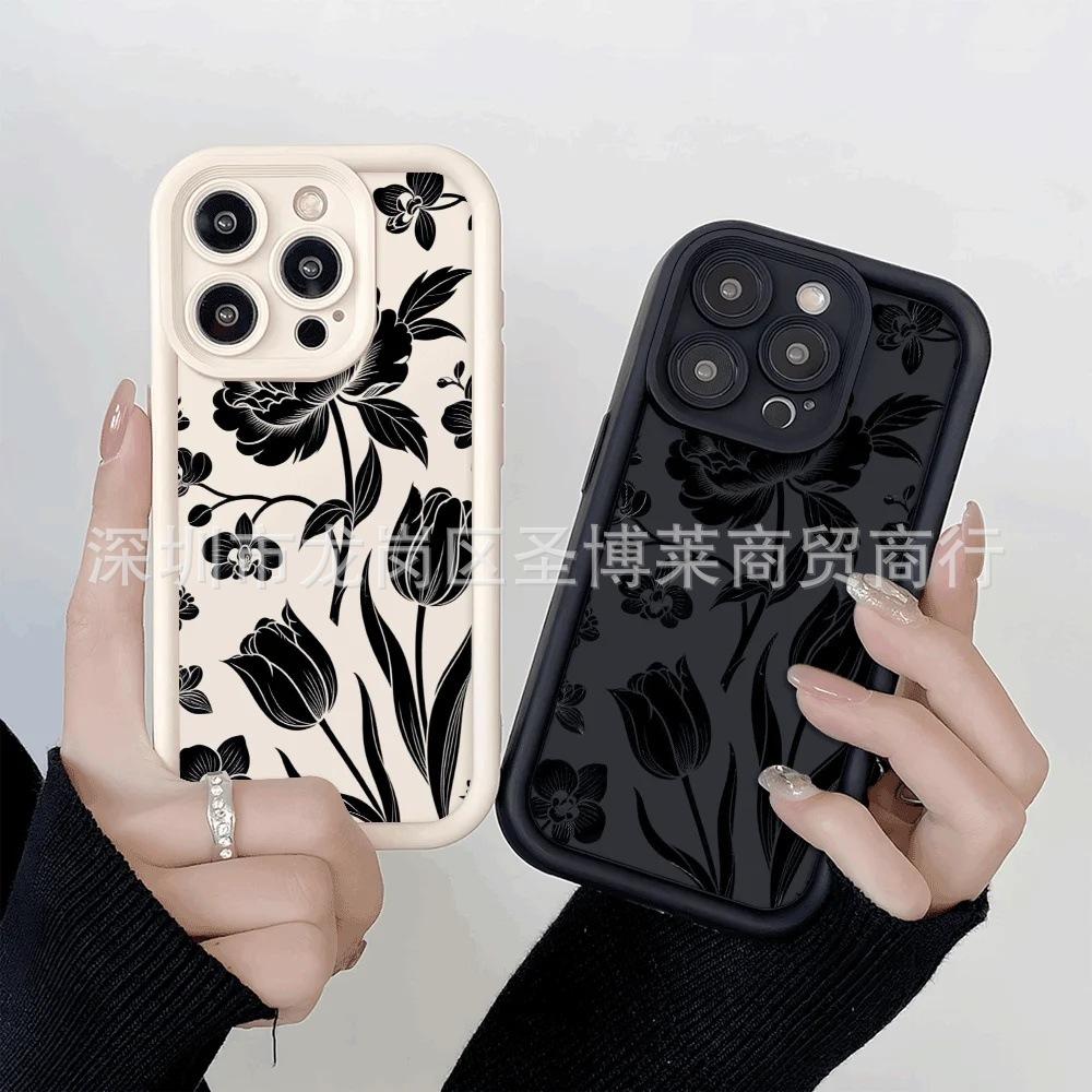 Black Flower Applies To Apple 17promax Mobile Phone Case iPhone16/15 Emery 14/13 Protective Case 11