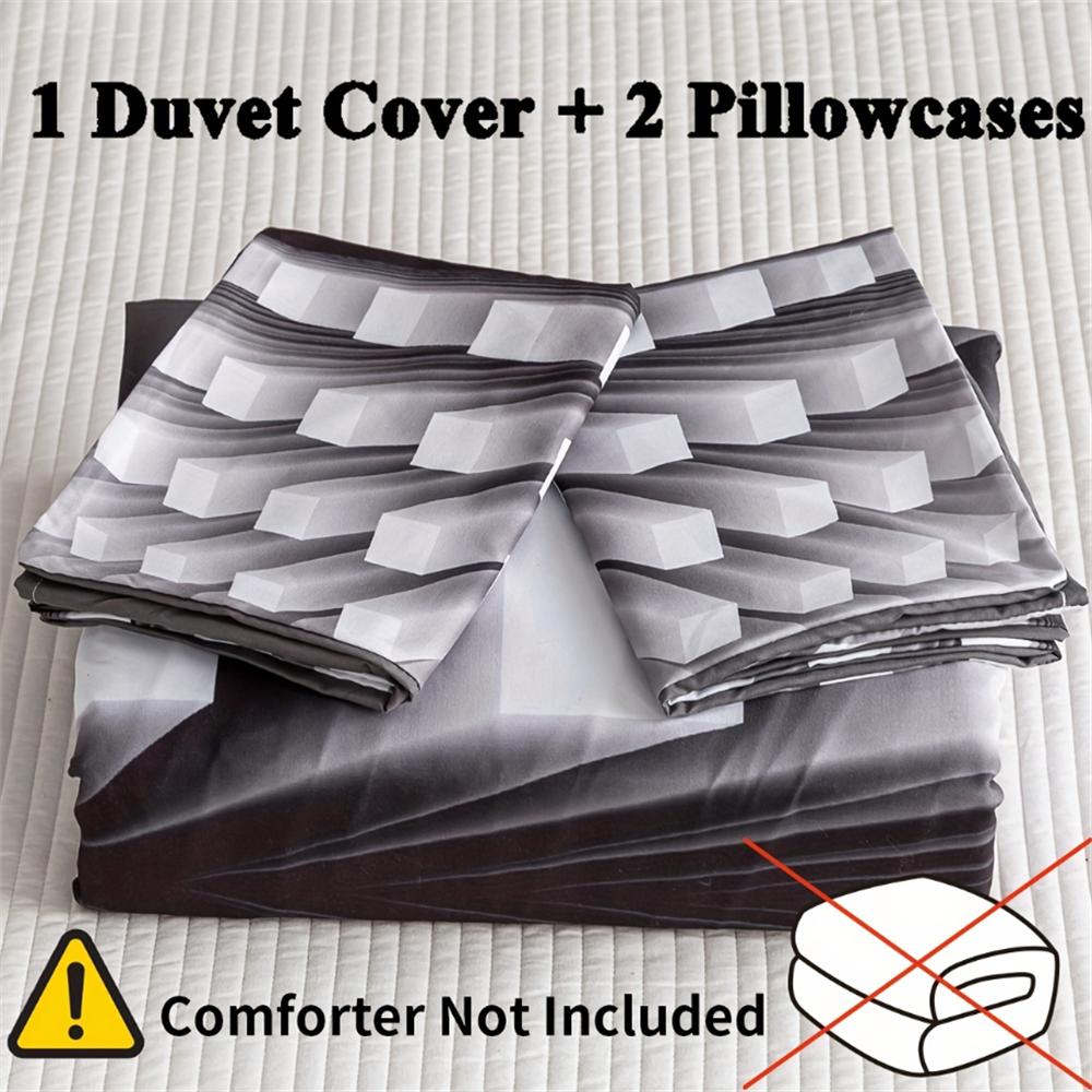 3dílná sada povlaku na přikrývku, Trojrozměrná černo-bílá ložní souprava, Měkký pohodlný povlak na přikrývku, Do ložnice, Pokoje pro hosty