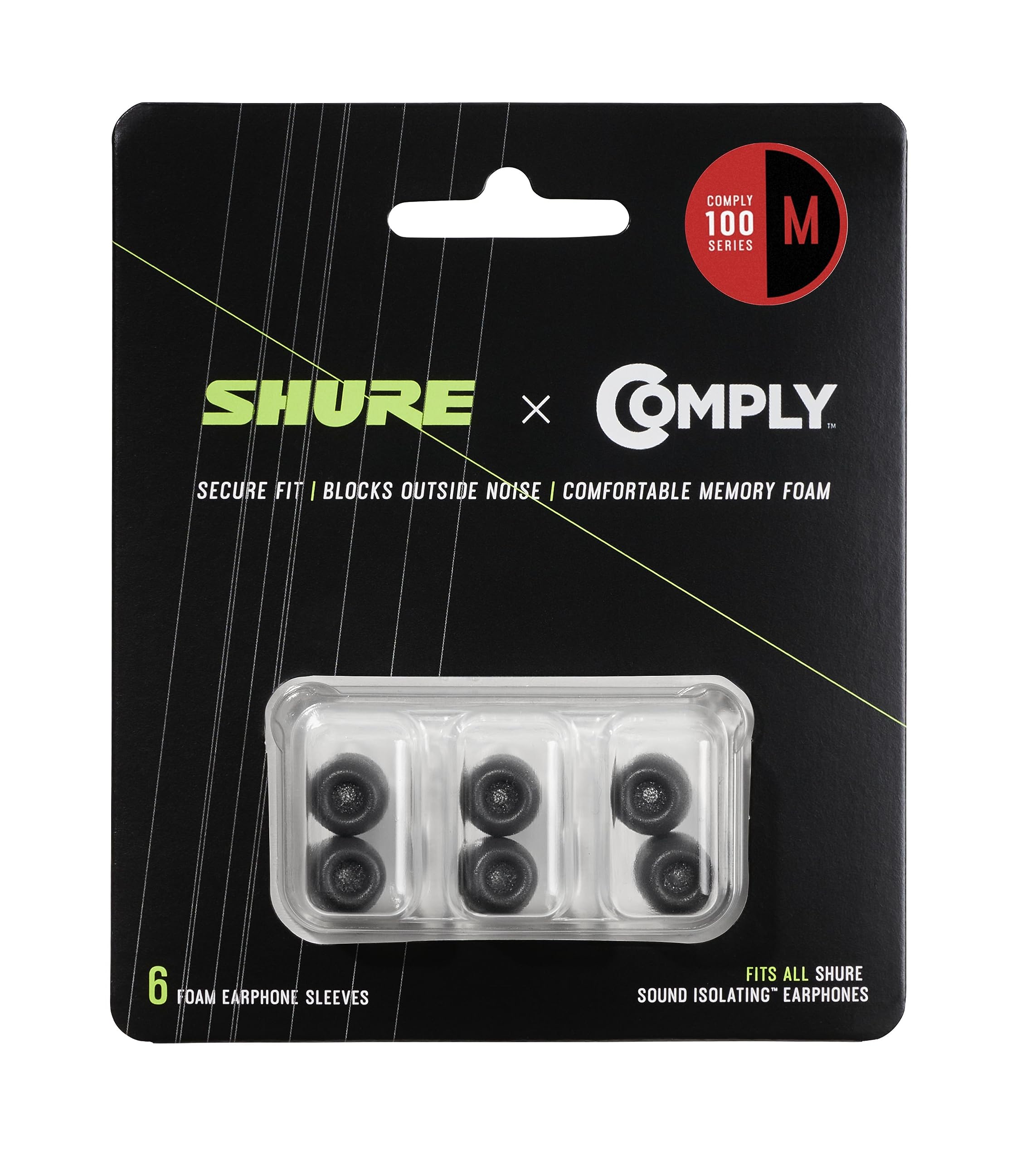 

Shure Comply сменные мягкие пенные амбушюры размера M, 3 пары для наушников SE AONIC с высокой звукоизоляцией EACYF1-6M [] чёрный