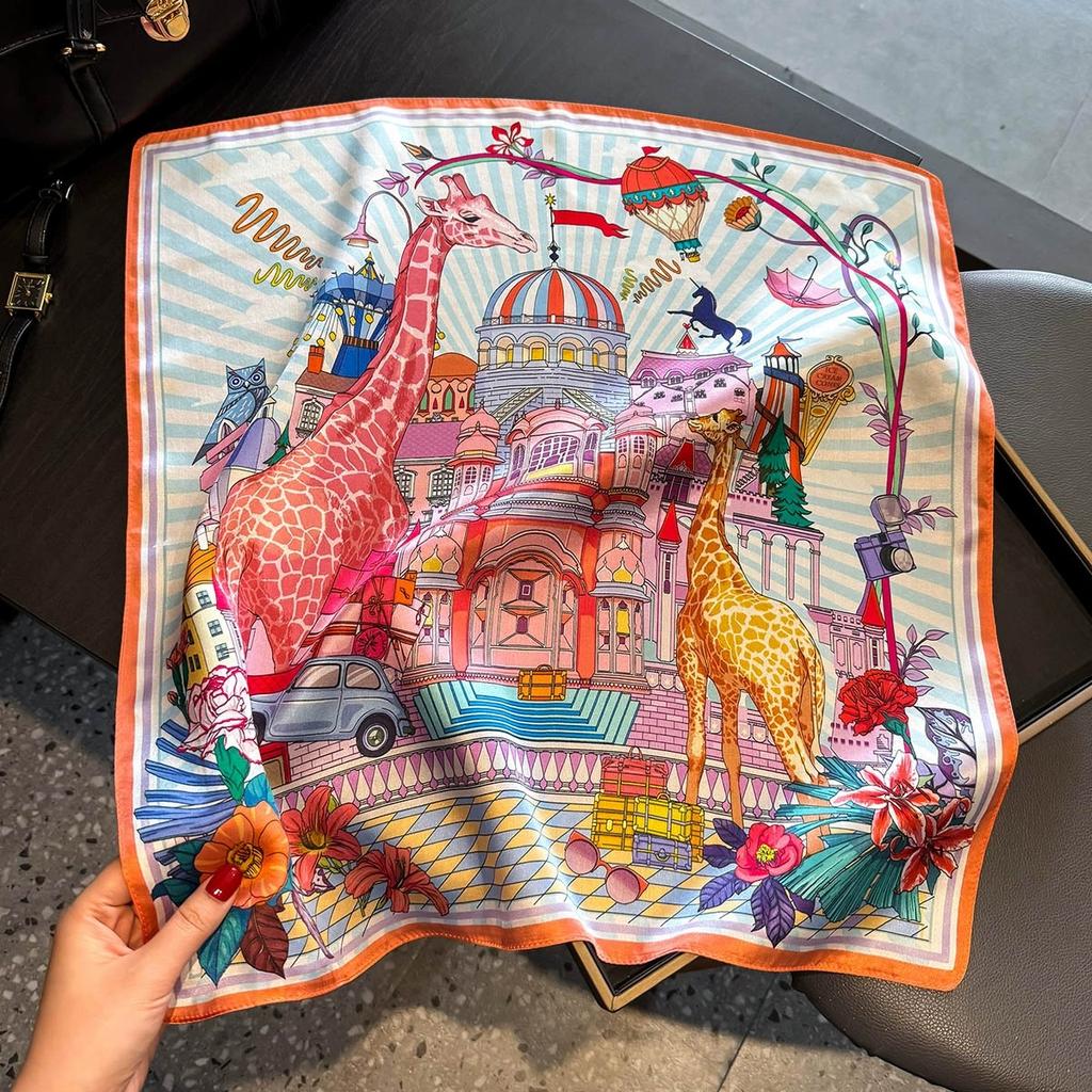 53Cm Square 100% Silk Scarf Luxury Design Printed Small Head Neck Hijab Women Kerchief High Quality Silk Bandana Scarves