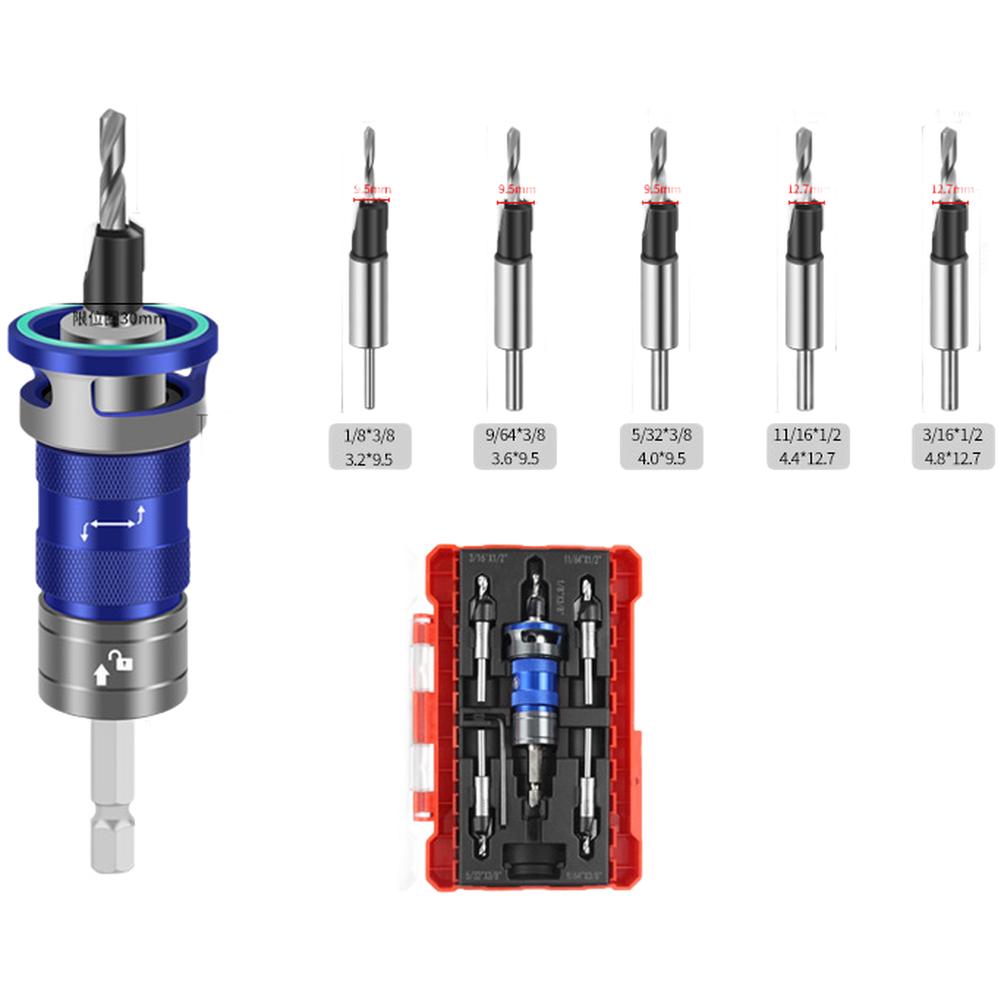 

1set 4-Flute Countersink Drill Bit With Depth Stop FOR SEMI-Automatic Depth Adjustment For Wood Metal Plastic Adjustable Drill синій