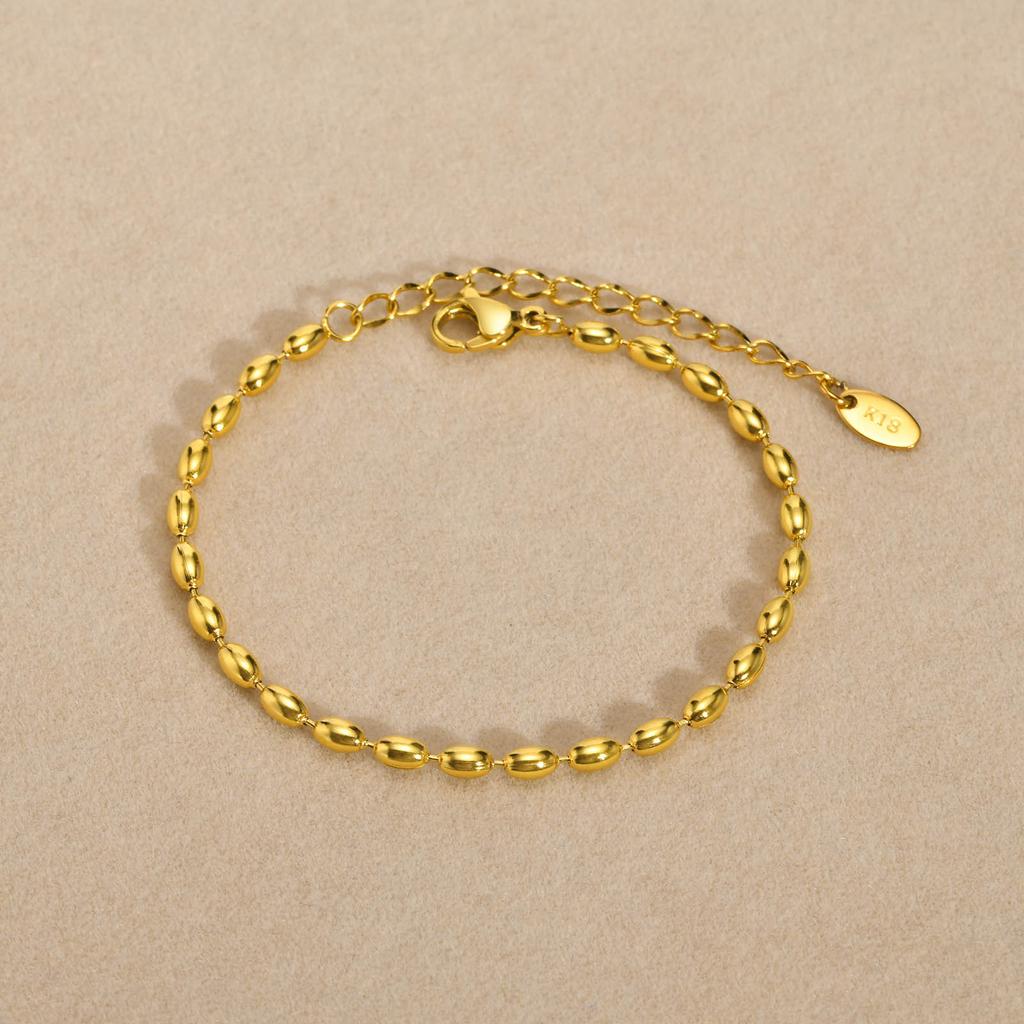 Ladies Stainless Steel Chain Width 2Mm 3Mm 5Mm Rugby Bead Bracelet 18K Gold