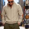 Men's Oversized Heavyweight Textured-Weave Stand-Up Collar Henry-Neck Patchwork Sweatshirt