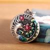 Sterling Silver Fenix & Plommonblomma Emalj Cloisonné Lång Halsbandshänge för Kvinnor