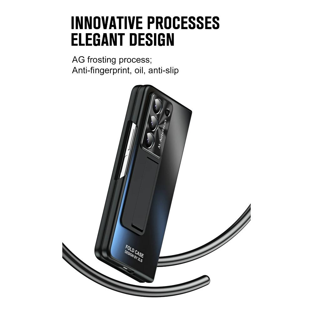 Electroplating Hard PC Shockproof Phone Cover for Samsung Galaxy Z Fold 6 5 4 3 Case with Tempered Glass Screen Protector Stand Holder
