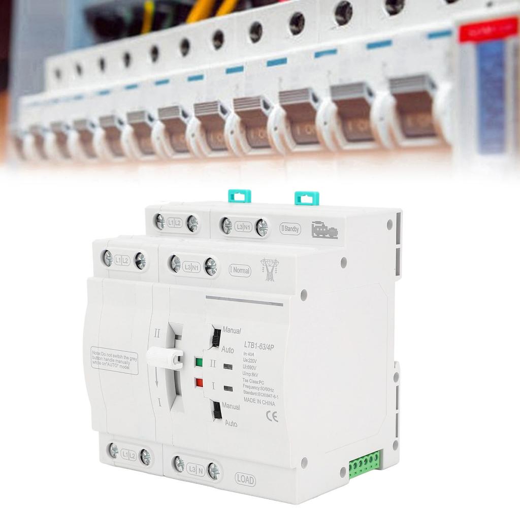 Double Power Transfer , Automatic 40A 4P Uninterruptible Power Transfer for Generator, Manual Transfer , DIN Rail Mounting