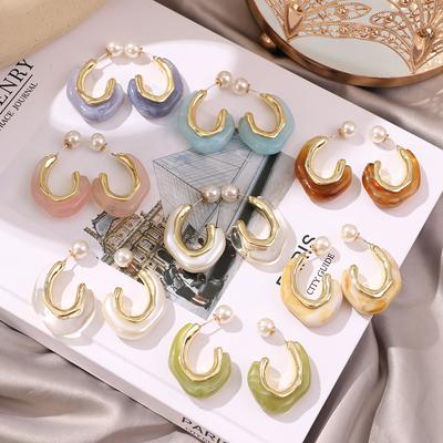 Retro Simple Candy Color Resin Earrings Color U-shaped Earrings Solid Color Earrings Fashion Trend Earrings