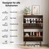 60 Cm High, Walnut-Colored Shoe Cabinet, Vertically Grooved Surface, Mid-Century Style, Suitable for Hallways, Passageways and Entrances.