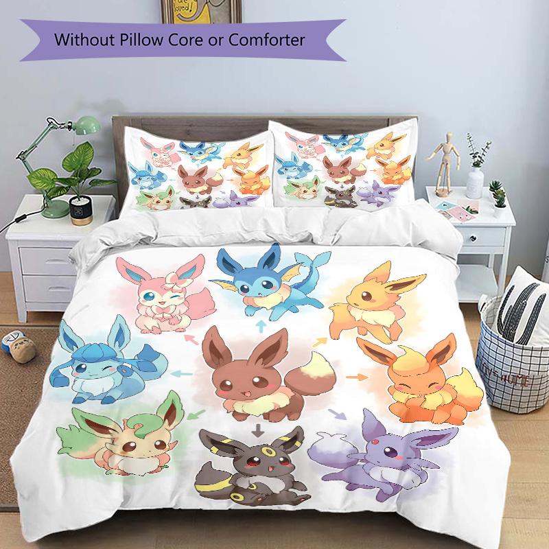 3pcs Adorable Pokémon Quilt Set Cartoon Themed Bed Quilt Set Lovely Character Bedroom Decor Bed Quilt