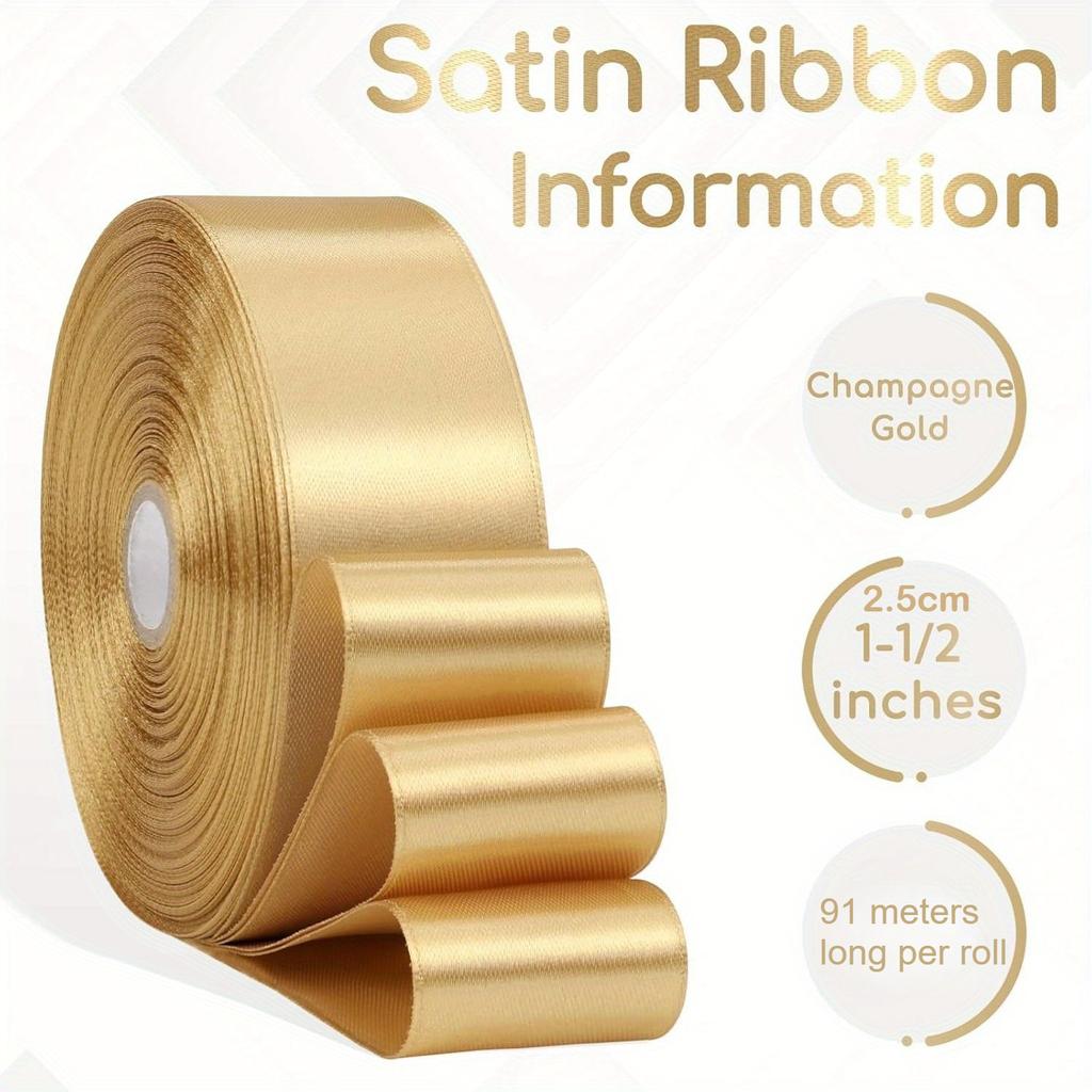 1roll Luxurious Champagne Satin Ribbon Roll - 2.5cm Wide Suitable for Elegant Gift Packaging, Bridal Bouquet Embellishments