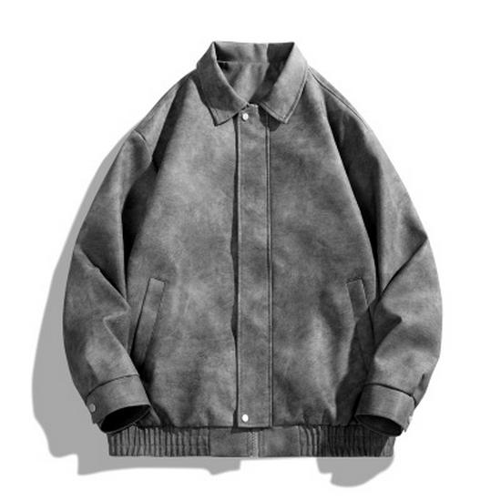 

2025 Spring American Retro PU Leather Suede Men s Motorcycle Jacket - Casual Windbreaker M світло-сірий колір