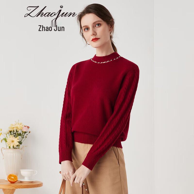 Zhaojun Women's Pure Cashmere Mock Neck Cable Knit Sweater
