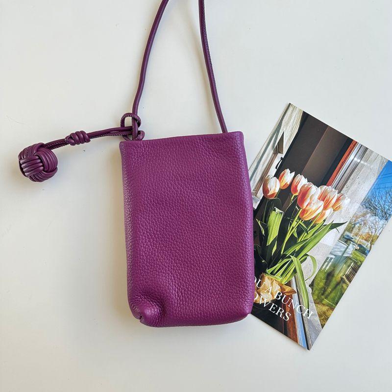 

2024 New Arrival K-style Head Layer Leather Phone Bag Dopamine Mini Crossbody Litchi Grain Vertical Version Genuine Leather Small Bag Sea Anemone purple head layer cowhide