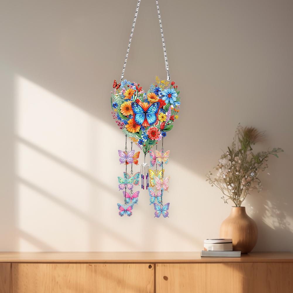 Acrylic Double Sided Flower Butterfly Diamond Painting Wind Chimes Wind Chimes DIY Diamond Kits DIY Rhinestones Wind Chime Kit