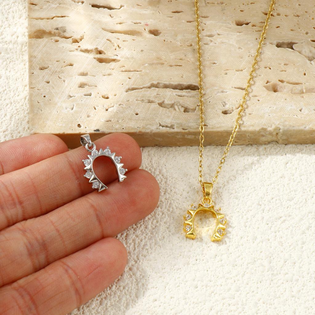 2 Pcs West Cowboy Charm Brass Pendant Gold Plated Luck Horseshoe Micro Pave Clear Rhinestone For DIY Necklace Making 19mm X 13mm