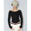[Shi Shi] Women's Slim Fit Wool Cardigan - Boat Neck, Single-Breasted, Long Sleeve, Slightly Elastic, V8141