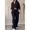 2026 Women's Solid Color Long-Sleeve Shirt & Wide-Leg Pants Set