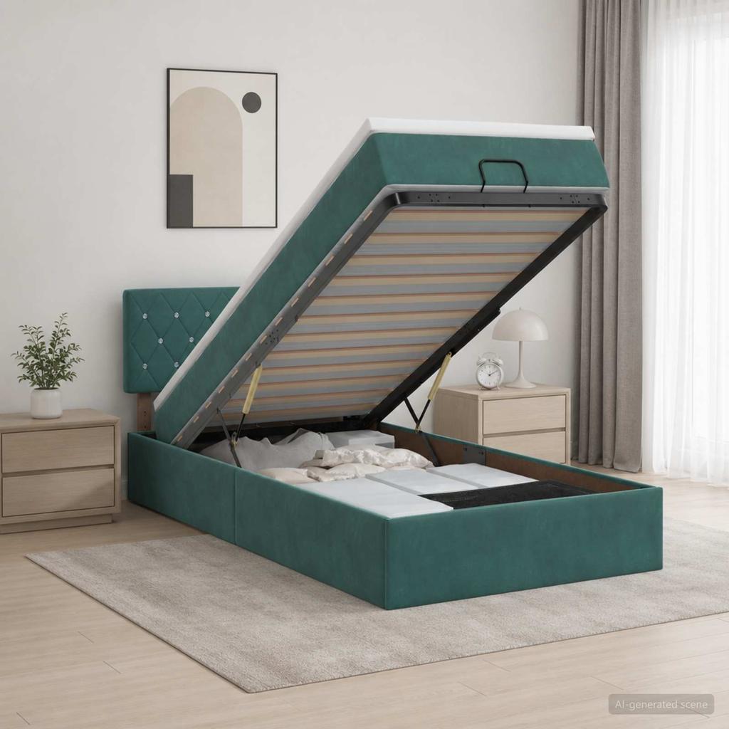 Ottoman Bed with Mattress Dark Green 80 X 200 Cm Velvet