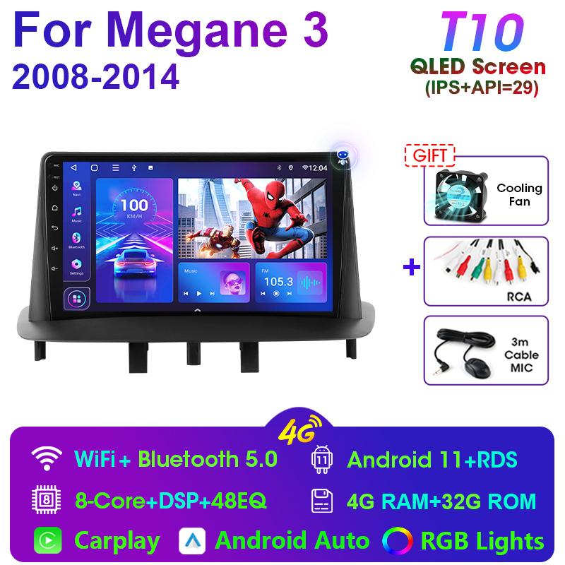 2 Din Android 11 Car Radio For Renault Megane 3 Fluence 2008 - 2014 Multimedia Video Player GPS 4G Carplay Auto Stereo Head Unit