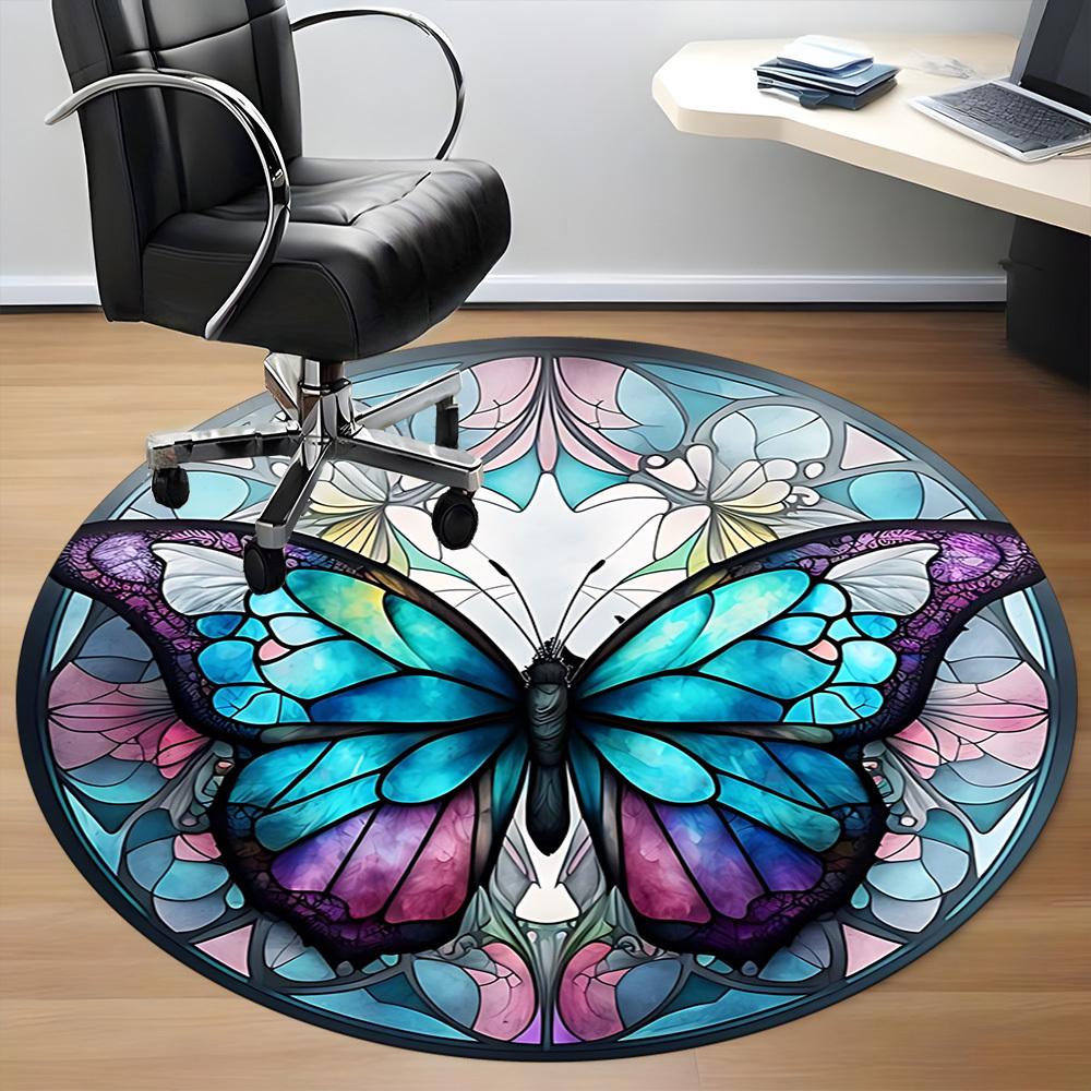 1pc Stained Glass Butterfly Chair Carpet for Office Non-Slip, Machine Washable Rug for Office, Room - Holiday Decor, Machine Made yy251016189