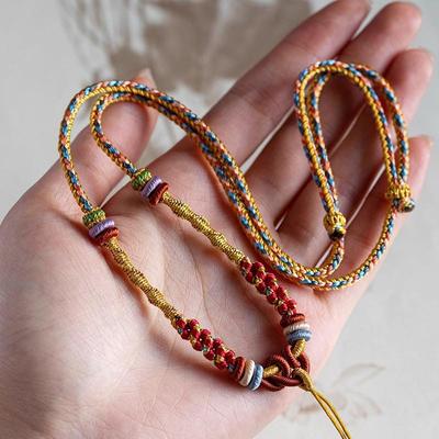 Elegant Handmade Amber Gold Pendant Necklace with Eight Treasures Compass Safety Buckle and Jade Pendant Rope