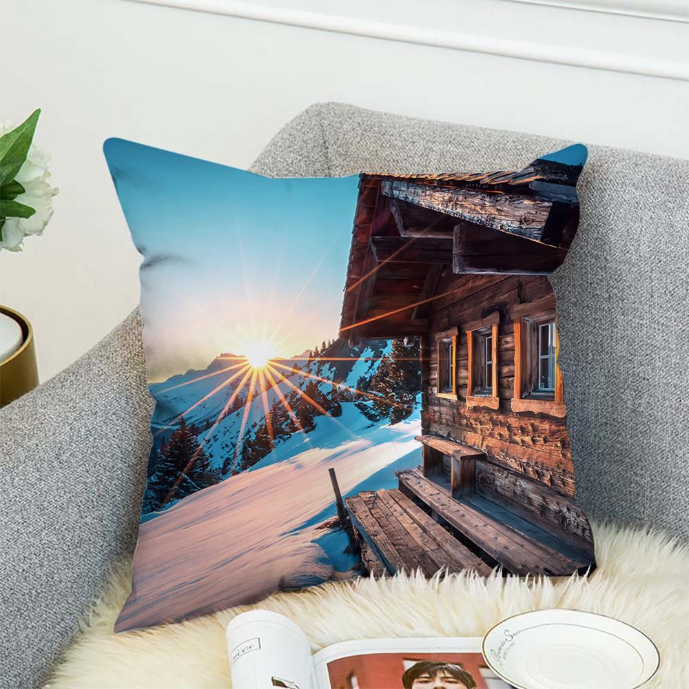 Natural Scenery Snow Outdoor Pillow Case For Car Sofa Decorative Home Double-sided Print Plush Square Throw Pillow Cushion Cover