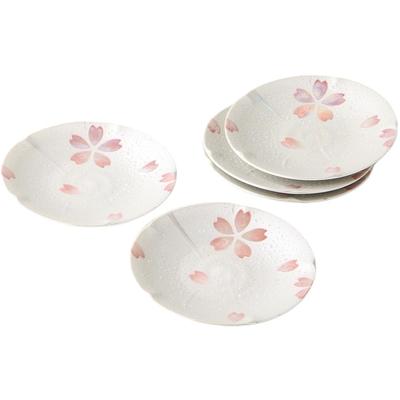 Ale-net Medium Plates, W13 X D13 X H2cm, Pearl Cherry Blossom Design, 4.5-inch Set of 5, Mino Ware Porcelain, Made In Japan