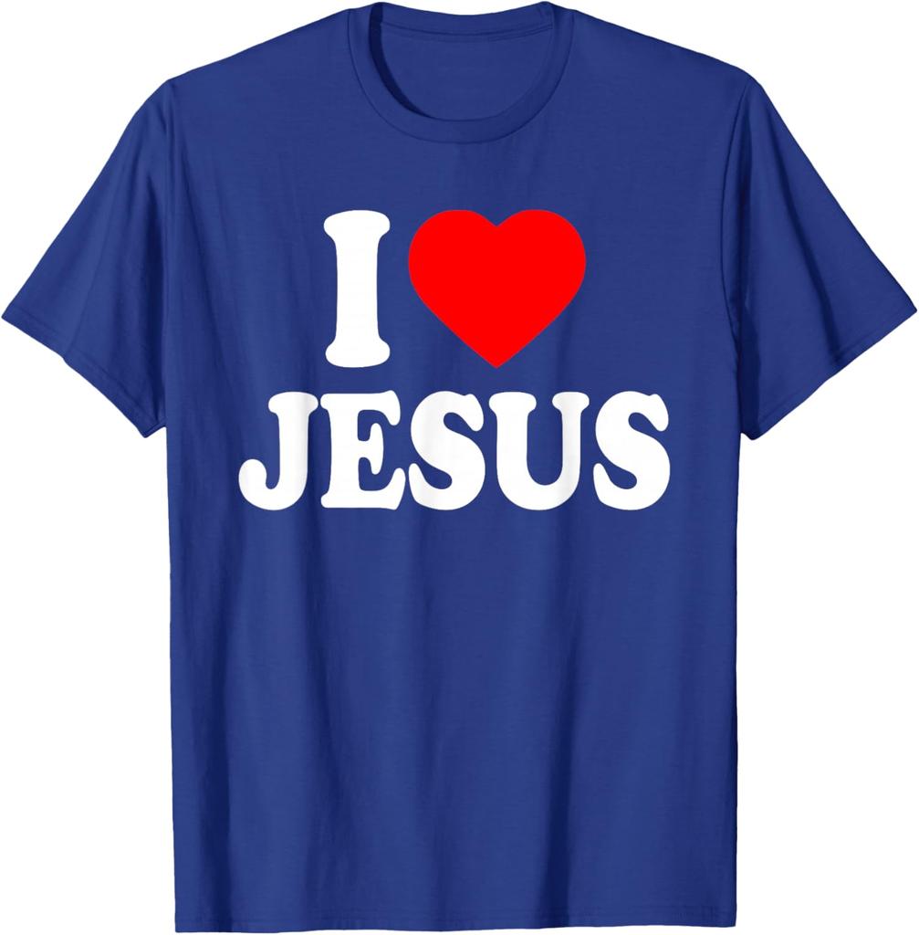 I Love Jesus Graphic Print Men's Short Sleeve Cotton T-Shirt Casual Trip Tee