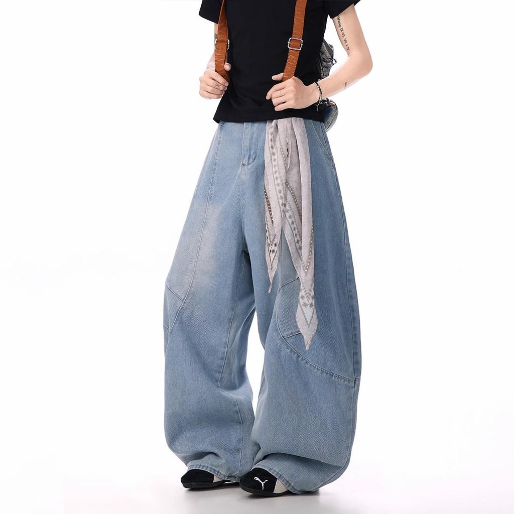 American Deconstruction Square Towel Scimitar Jeans Men's and Women's Summer Trend Brand Vintage Street Casual Couple Wide-leg Pants