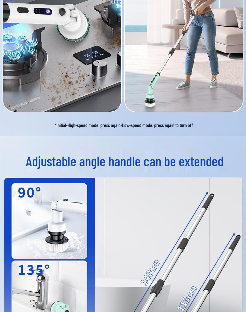 Foldable Wireless Electric Cleaning Brush - Handheld, Long-Handle, Rotating for Kitchen & Bathroom Use