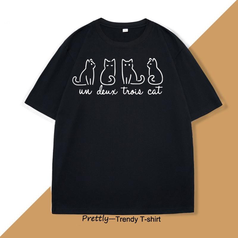 Un Deux Trois Cat T Shirt Casual Cat Mom TShirt French Teacher Tshirt Funny Cat Tshirt Men Women Causal Short Sleeve Tees