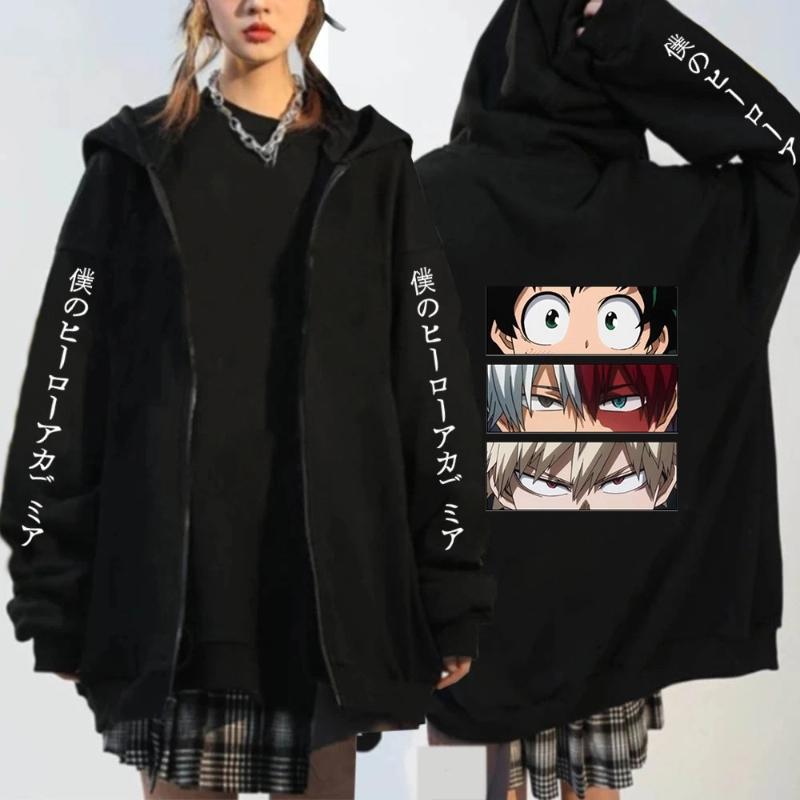 Móda Japonské Anime Grafický Potisk Ležérní Harajuku Zipová Mikina s Kapucí Podzim Zima Pánská Dámská Streetwear Y2K Fleecový Kabát
