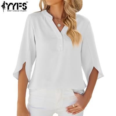 Women's Fashion Casual Summer Spring Solid Color Print Short Sleeve V-Neck Blouses & Shirts