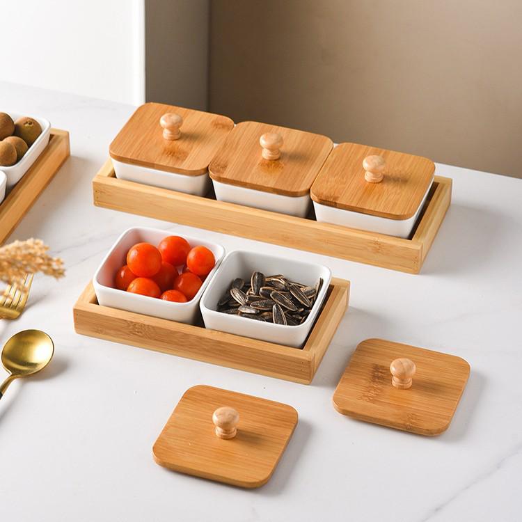 Nordic Ceramic Compartment Snack & Dessert Plate with Lid
