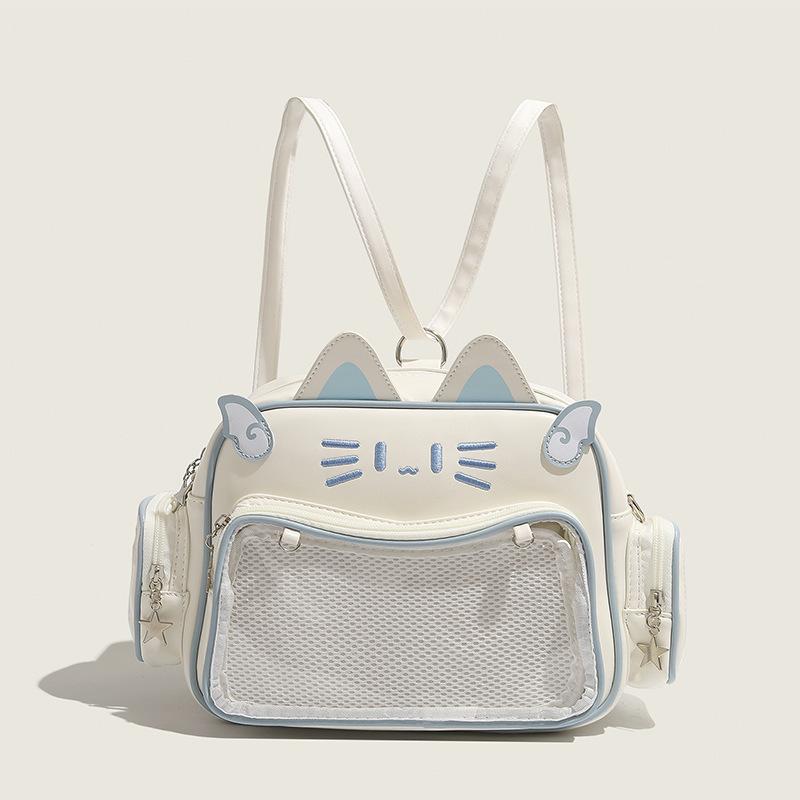 Y2K Korean Kawaii Cat Lolita Bag Cute PU Shoulder Bag Girls Transparent Pocket Harajuku Crossbody Bag Women's Fashion Backpacks