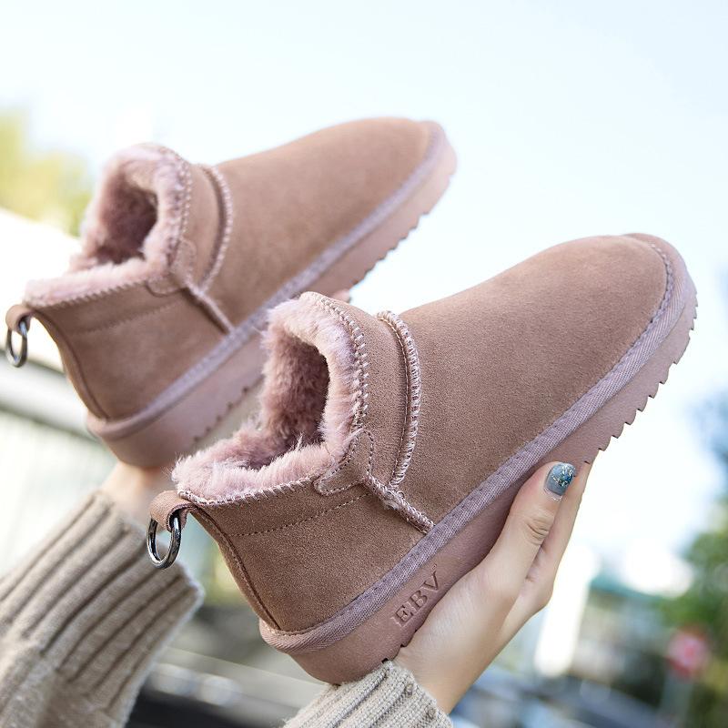 Cowhide snow boots for women 2026 short boots snow cotton shoes  thick and fashionable women's shoes