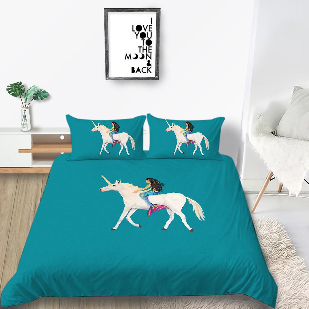 Home Bed Cover 3D Unicorn Themed Print Homes Bedding Quilt Cover Textiles Polyester Pillowcase Bedclothes