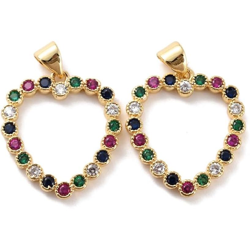 Ipotkitt 5Pcs Heart with Star Brass Micro Pave Cubic Zirconia Diffuser Locket Charm Pendants Openable Ornaments for DIY Making - 19.5x22.5mm