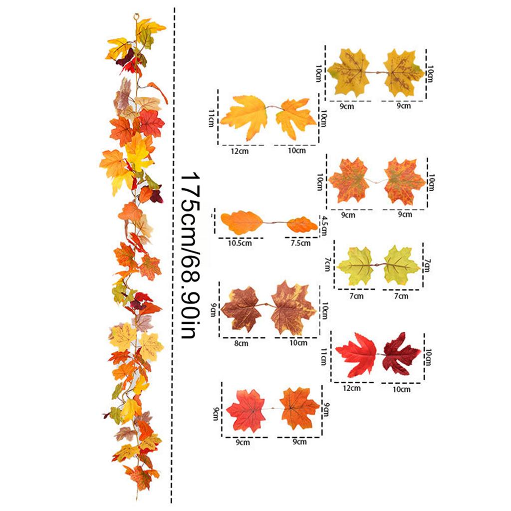 2Pcs Artificial Autumn Fall Maple Leaf Garland Artificial Maple Leaf Vine Garland Fall Leaves Decor Garland for Home Garden