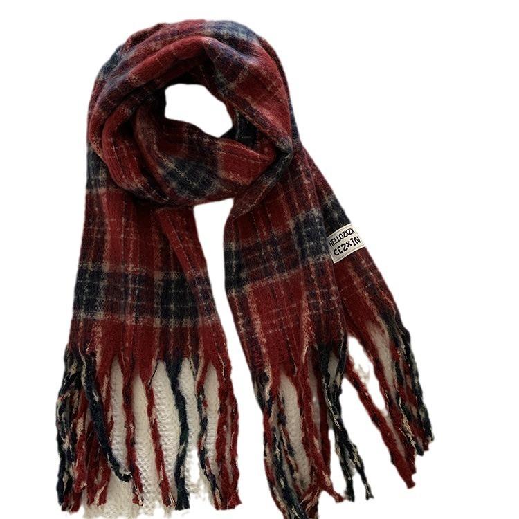 Scarf Winter Women's High End New Plaid Couple Warm and Thickened Long Shawl Integrated Neck Scarf Trendy