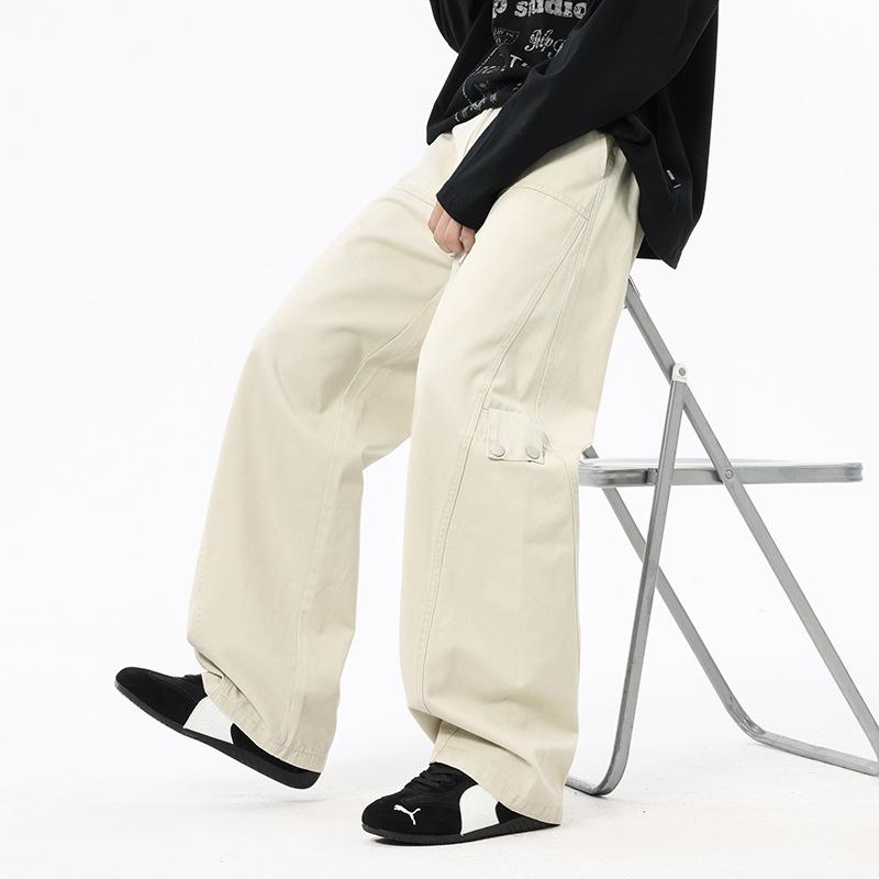 Overalls men's autumn new American retro trendy brand splicing loose wide-leg straight elastic waist casual pants