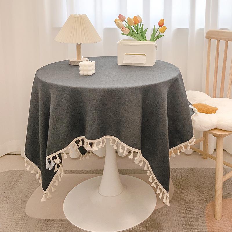 Japanese Tassel Cotton Linen Tablecloth - Stylish and Fresh Decoration for Round Coffee or Dining Tables